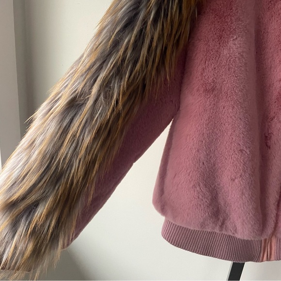 Shaci Faux Fox Fur Pink Bomber Jacket Teddy Coat Mob Wife Size Large - Picture 6 of 13